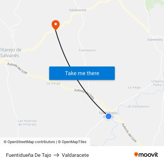 Fuentidueña De Tajo to Valdaracete map