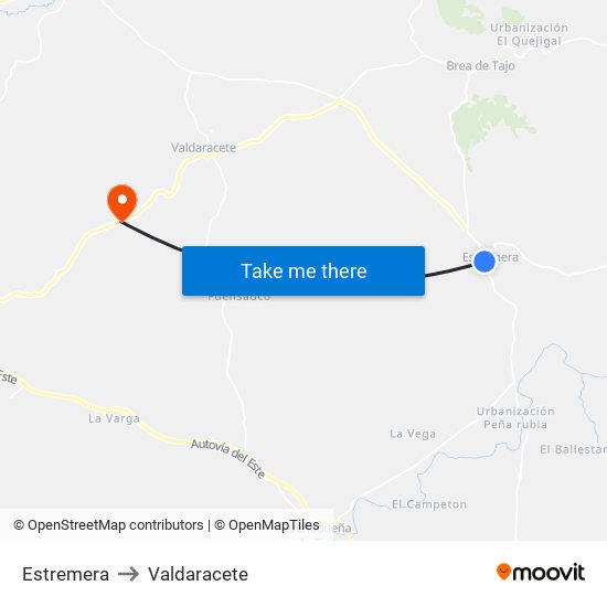 Estremera to Valdaracete map