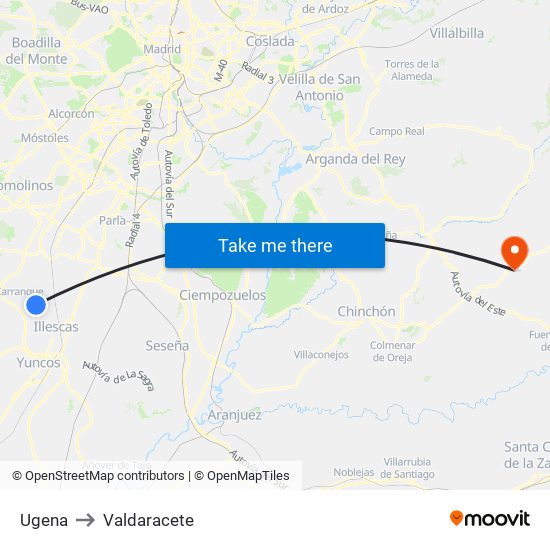 Ugena to Valdaracete map