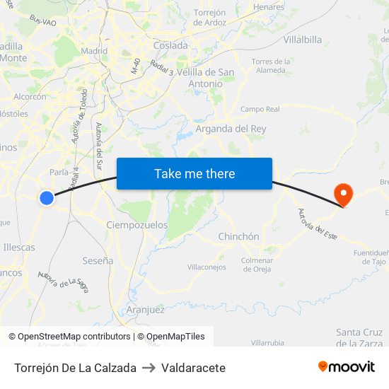 Torrejón De La Calzada to Valdaracete map