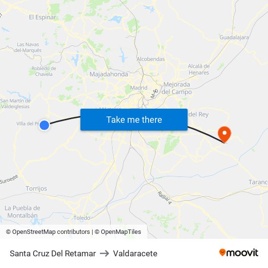 Santa Cruz Del Retamar to Valdaracete map