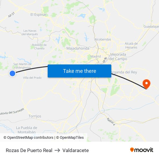 Rozas De Puerto Real to Valdaracete map