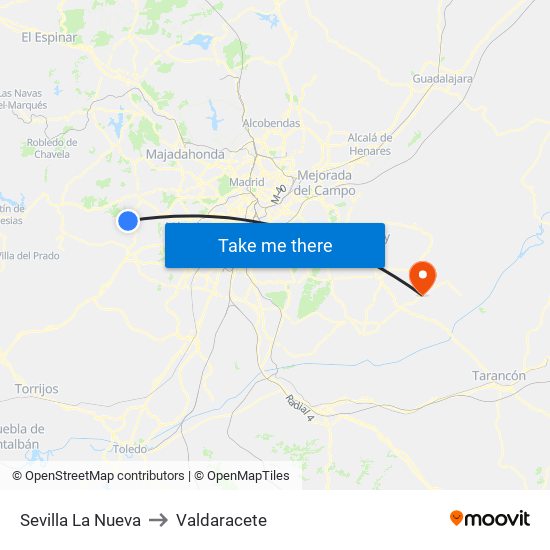 Sevilla La Nueva to Valdaracete map