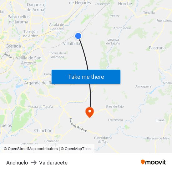 Anchuelo to Valdaracete map