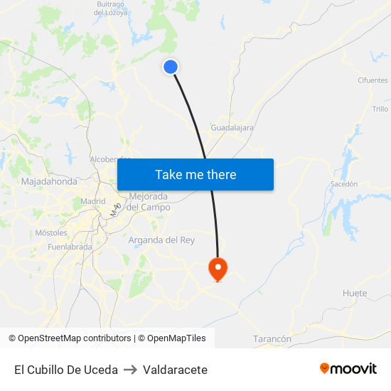 El Cubillo De Uceda to Valdaracete map