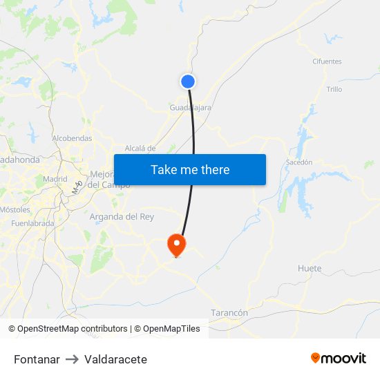 Fontanar to Valdaracete map