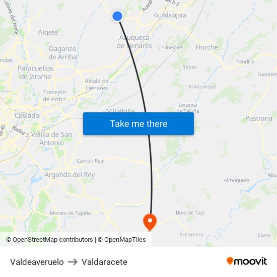 Valdeaveruelo to Valdaracete map