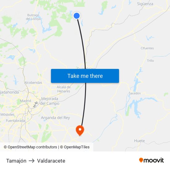 Tamajón to Valdaracete map