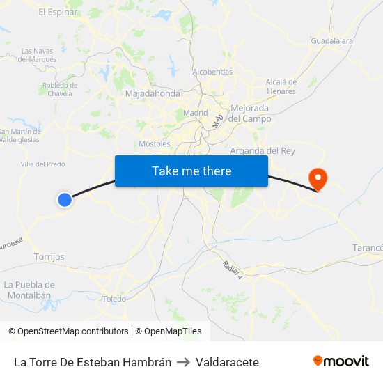 La Torre De Esteban Hambrán to Valdaracete map