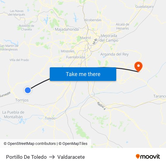 Portillo De Toledo to Valdaracete map