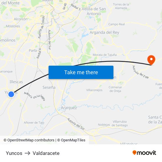 Yuncos to Valdaracete map