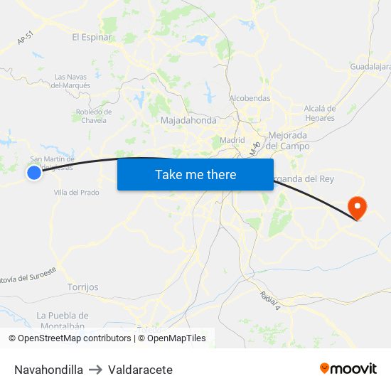 Navahondilla to Valdaracete map