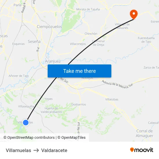 Villamuelas to Valdaracete map