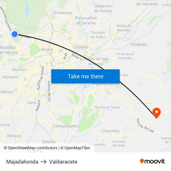 Majadahonda to Valdaracete map