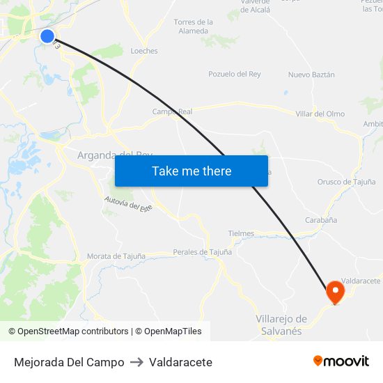 Mejorada Del Campo to Valdaracete map
