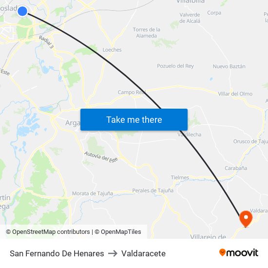 San Fernando De Henares to Valdaracete map