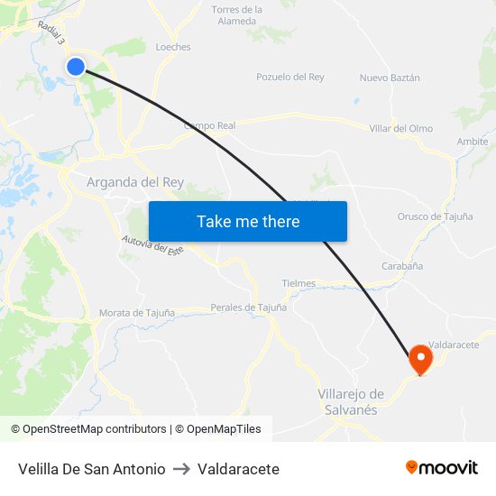 Velilla De San Antonio to Valdaracete map