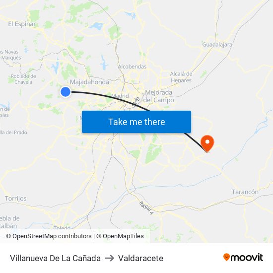 Villanueva De La Cañada to Valdaracete map