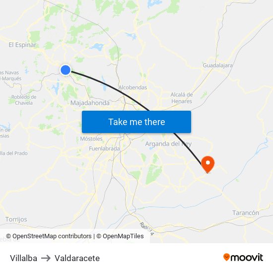 Villalba to Valdaracete map