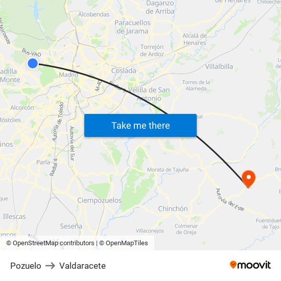 Pozuelo to Valdaracete map