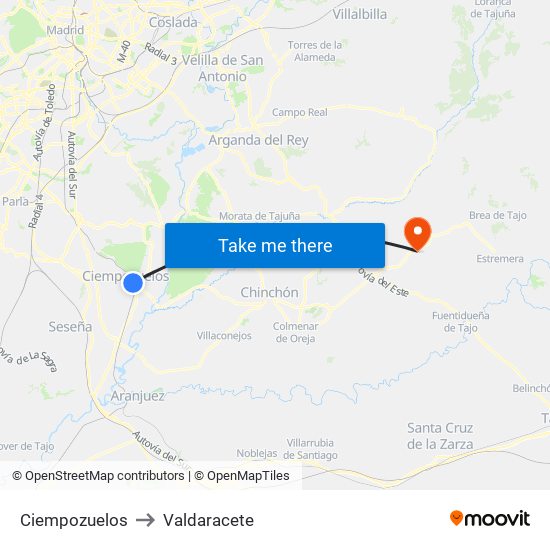 Ciempozuelos to Valdaracete map