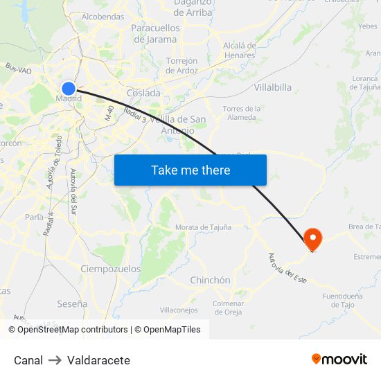 Canal to Valdaracete map