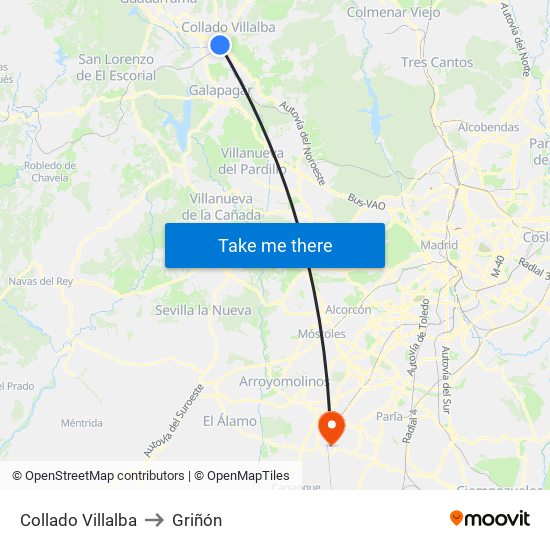 Collado Villalba to Griñón map