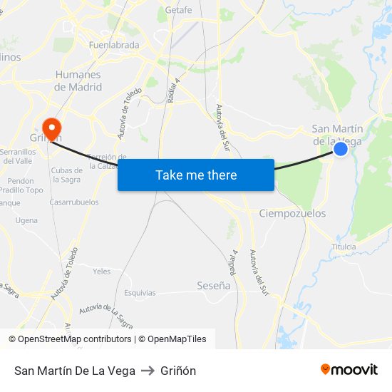 San Martín De La Vega to Griñón map
