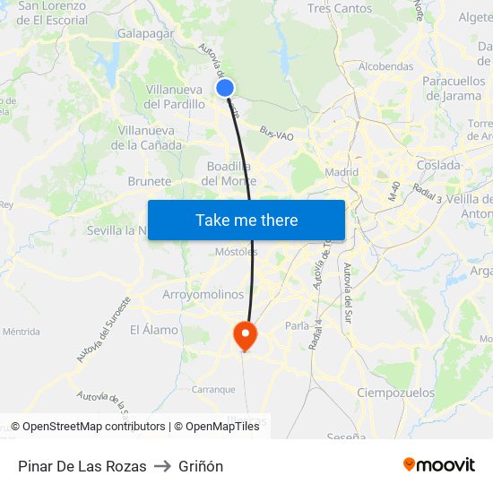 Pinar De Las Rozas to Griñón map