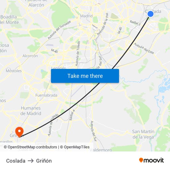 Coslada to Griñón map