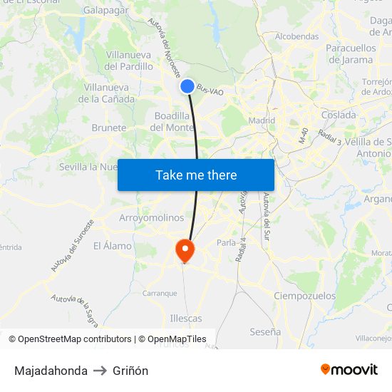 Majadahonda to Griñón map