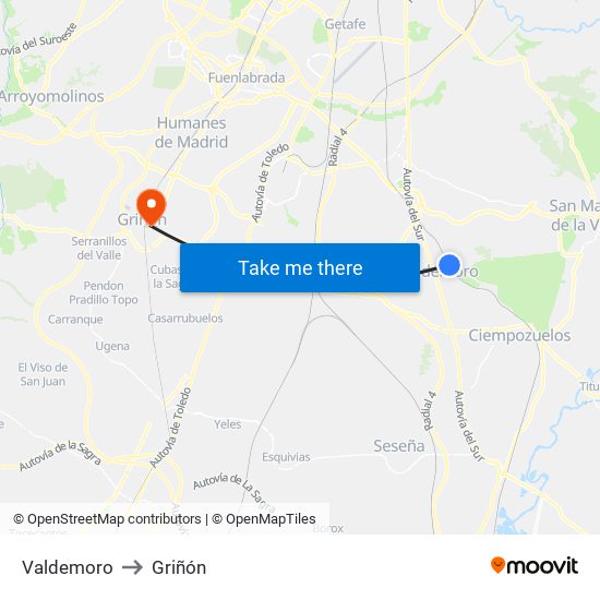 Valdemoro to Griñón map