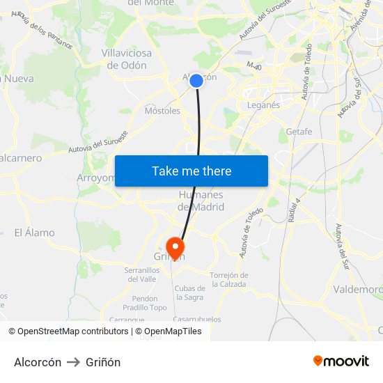 Alcorcón to Griñón map