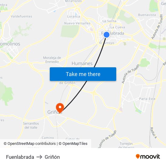 Fuenlabrada to Griñón map