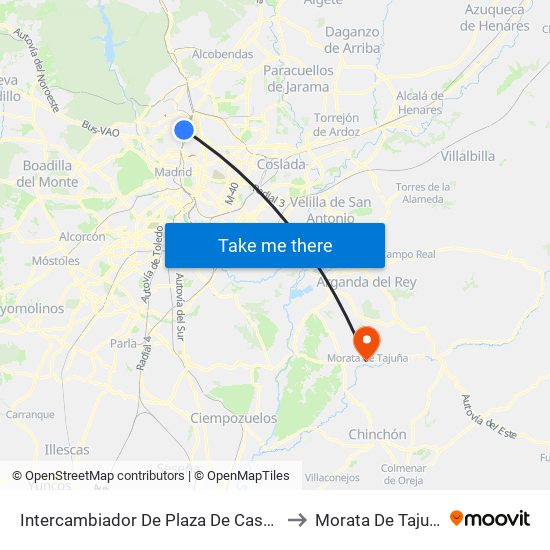 Intercambiador De Plaza De Castilla to Morata De Tajuña map