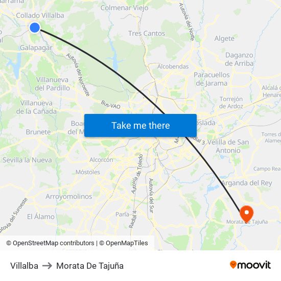 Villalba to Morata De Tajuña map