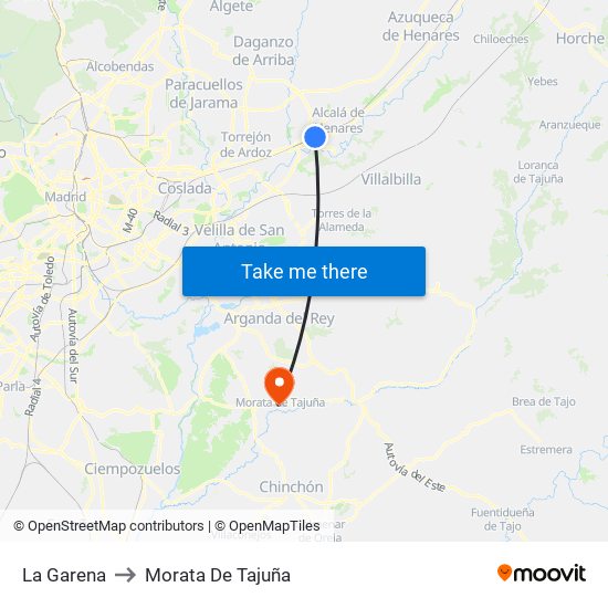 La Garena to Morata De Tajuña map