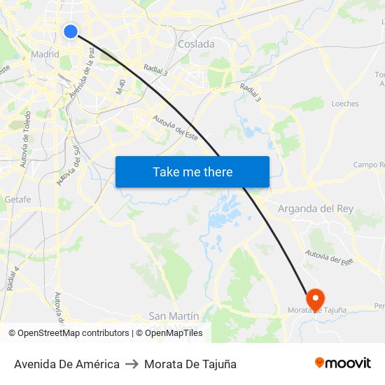 Avenida De América to Morata De Tajuña map