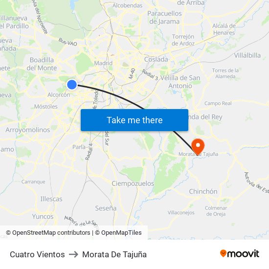 Cuatro Vientos to Morata De Tajuña map