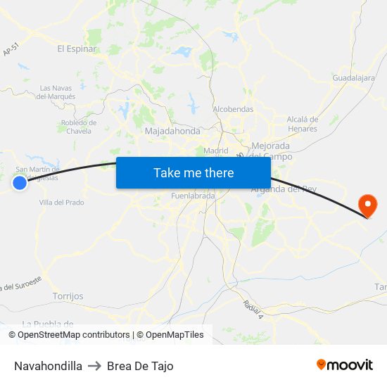 Navahondilla to Brea De Tajo map