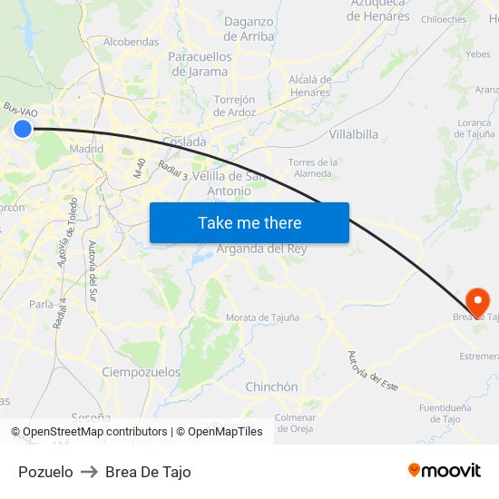 Pozuelo to Brea De Tajo map