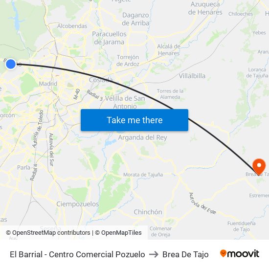 El Barrial - Centro Comercial Pozuelo to Brea De Tajo map