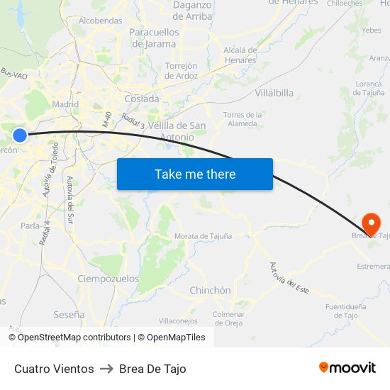 Cuatro Vientos to Brea De Tajo map