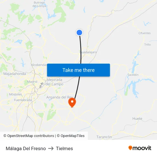 Málaga Del Fresno to Tielmes map