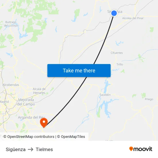 Sigüenza to Tielmes map