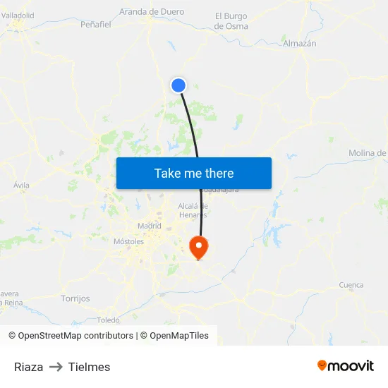 Riaza to Tielmes map