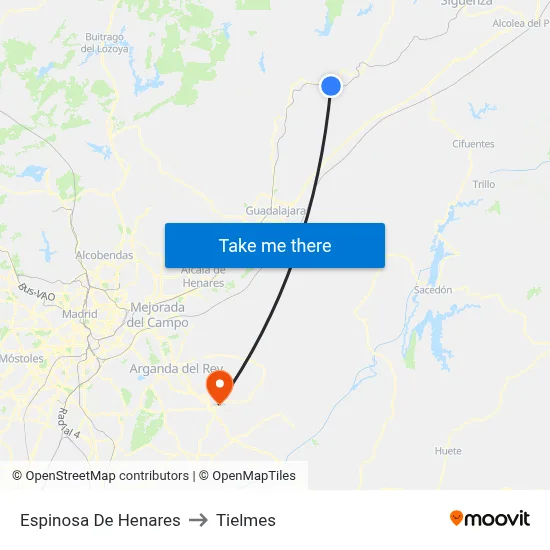 Espinosa De Henares to Tielmes map