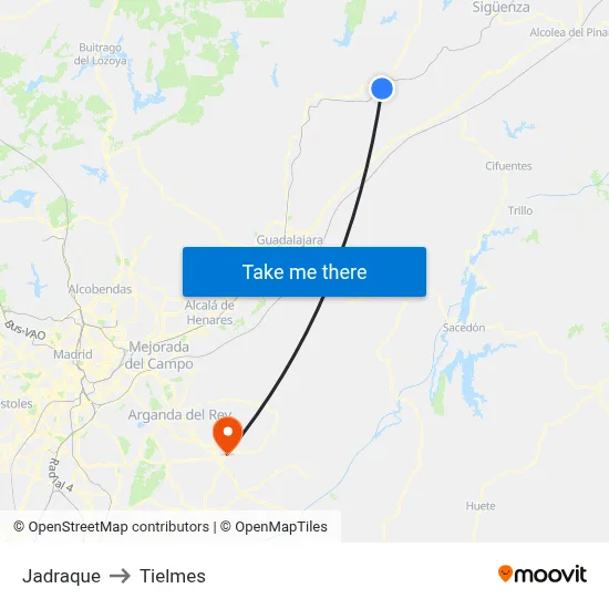 Jadraque to Tielmes map