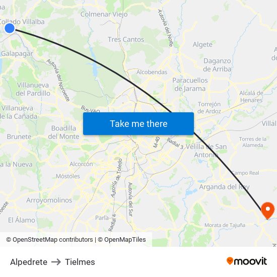 Alpedrete to Tielmes map
