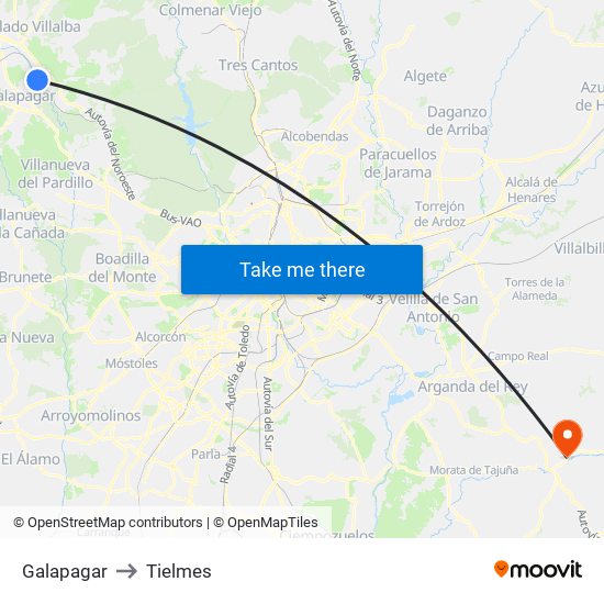 Galapagar to Tielmes map